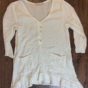 Soft Surroundings White Tunic with Button Accents